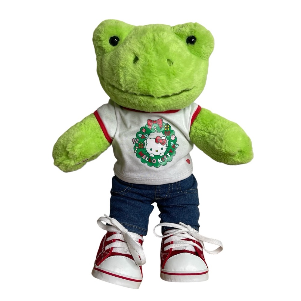 Build a Bear Green Frog with Christmas Hello Kitty Shirt